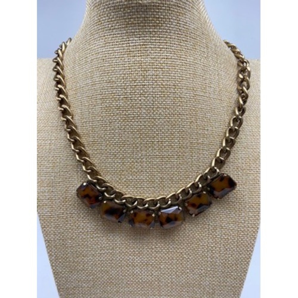 NWT Chicos Necklace Sabine Single Antique Brass‎ Curb Tortoise Shell Statement